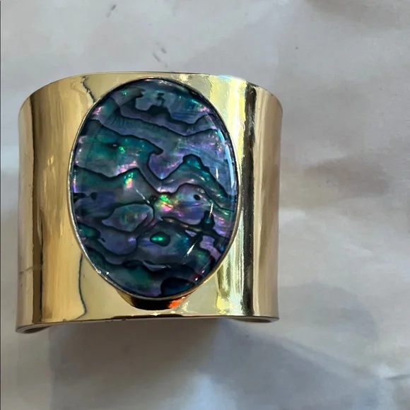 Charles Albert Gold Cuff with Blue ABOLENE SHELL, Accent, ARTISAN, signed - Picture 1 of 6